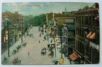 1908 POSTCARD VIEW FROM WEST MAIN STREET MERIDAN CONNECTICUT #9999f • $5.85