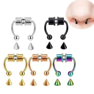 $5.99 • Buy Magnetic Fake Septum Non-Piercing Nose Ring Helix Tragus Spike Segment Clicker