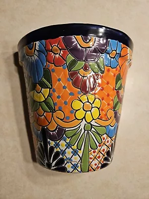 Talavera Tapered Wall Planter Pot Mexican Pottery Folk Art Signed 9.75  Tall • $49.99