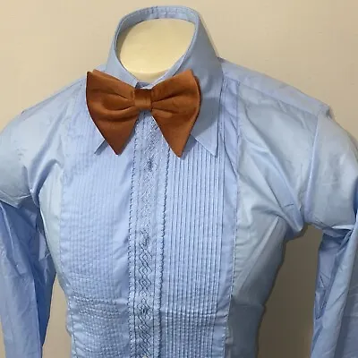 Vtg 60s 70s Tuxedo Shirt After Six Blue Ruffles TUX Dress Prom SMALL Men 14.5 33 • $39.99