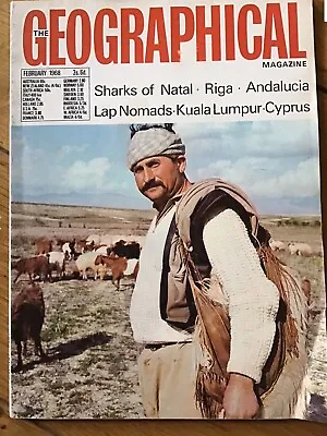 The Geographical Magazine. February 1968. Sharks Of Natal. Andalucia. Riga. • £3.99