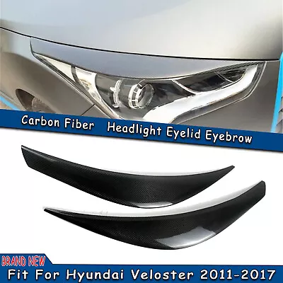 Black Carbon Fiber Headlight Eyelid Trim Cover For Hyundai Veloster 2011-2017 • $65