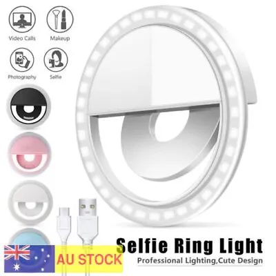 $6.95 • Buy 3 Modes Portable Clip On Selfie Ring Light USB Camera LED Rechargeable For Phone