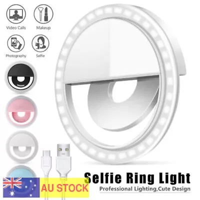 $6.95 • Buy 3 Modes Portable Clip On Selfie Ring Light USB Camera LED Rechargeable For Phone