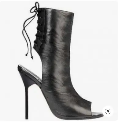 Manolo Blahnik For Victoria Beckham Bellanto Peep-Toe Black Leather Booties 38.5 • $125