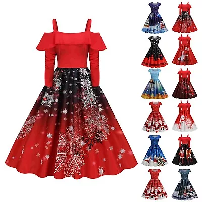 Women's Christmas Dresses Cocktail Dress Santa Snow Printed Party Swing Dress • $32.68