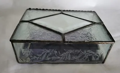 Vintage Beveled Etched Glass Trinket Dresser Jewelry Box  • $12.99