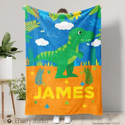 Dinosaur Blanket Personalized T-rex Bedding Boy Kids Room Decor Name Baby Gift • $38.59