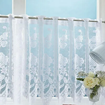 Andrea Luxury Thick  White Lace Window Cafe Net Curtain 3 Drops By The Metre • £2.65