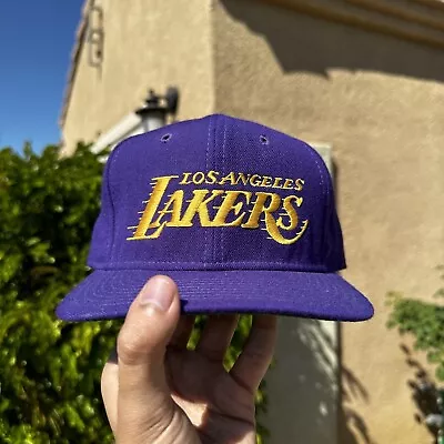 Vintage Los Angeles Lakers 90s Sports Specialties Script Wool SnapBack Hat • $225