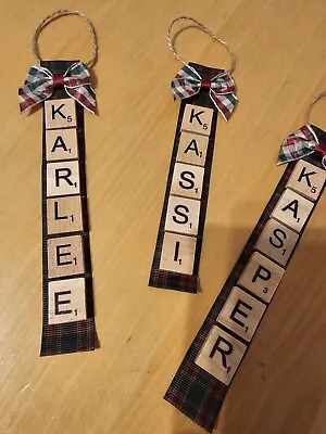 Christmas Hanging Name Scrabble Decoration Personalised Tartan • £4