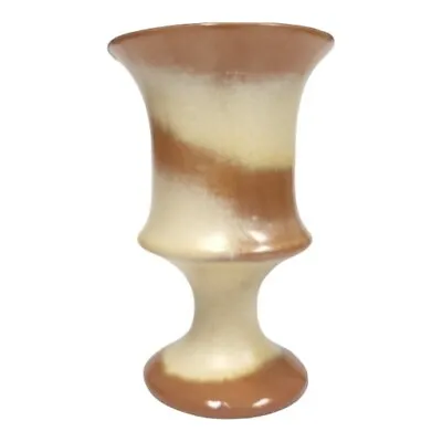 Vtg 70s Pedestal Stoneware Vase Ceramic Glazed Mocha Cream Swirl 7  Mid-Century • $29.99