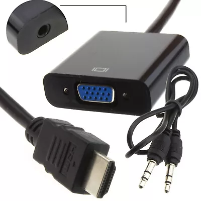 HDMI HD PS4/PS5 XBOX PC Laptop To VGA 15 Pin & Audio Breakout Converter Black • £5.41