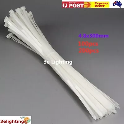 Cable Ties Zip Nylon UV Stabilised 100x 200x Pcs 4.8x300mm White Cable Strong Au • $7.49