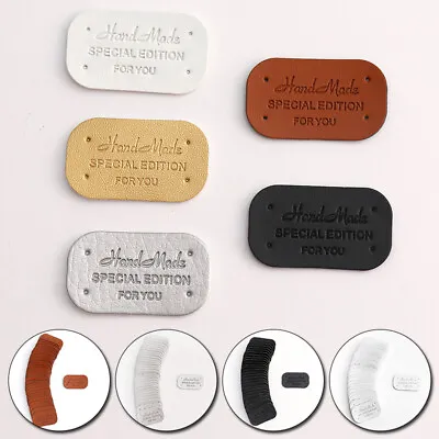 20Pcs Handmade Embossing Faux Leather Labels Tags For Sewing Crocheting Knitting • £3.08