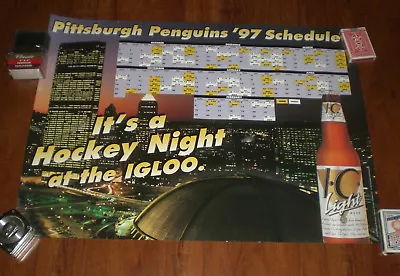 1997 Penguins Ic Light Iron City Beer Poster -  It's A Hockey Night Civic Arena • $12