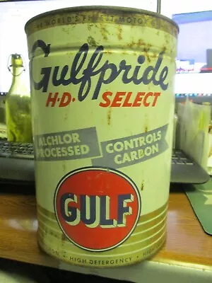 GULF 5 Quart Gulfpride H-D-Select Motor Oil Tin Can 9.5  Tall • $49.99