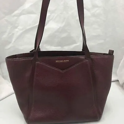 Michael Kors Designer MK Red Burgundy W/ Leather Tote Purse Handbag Bag • $59