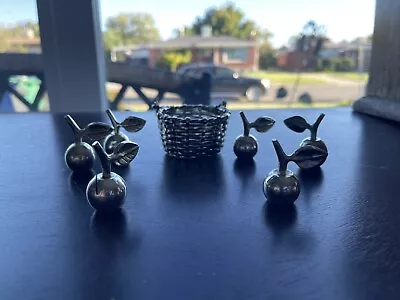 Silver Apple Place Card Menu Holders With Woven Basket Vintage Dinnerware • $30