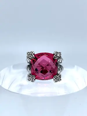 David Yurman Pink Tourmaline Cushionon Diamond Point 15mm Ring Size 5.25 • $550