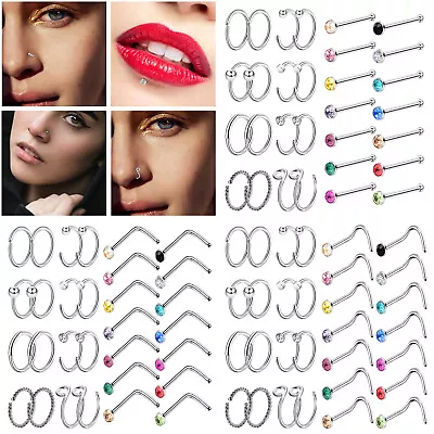 30pcs Surgical Steel Nose Rings Earrings Colorful CZ Eyebrow Lip Bone Studs 20G • $5.99