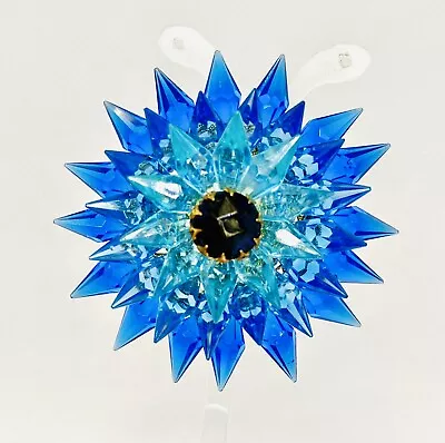 Vintage WEST GERMANY Blue Lucite Flower Spikes Brooch Pin Ombre Points #P104 • $29.99
