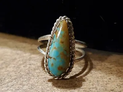 Vintage Navajo Morenci Turquoise Sterling Silver Ring Signed • $85