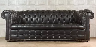 FULLY BUTTONED Black Leather Chesterfield Sofa 3 Seater Seat #74 *FREE DELIVERY* • £695