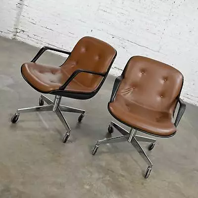 MCM Brown Vinyl Faux Leather Steelcase 451 Rolling Office Chairs Style Pollock • $2295