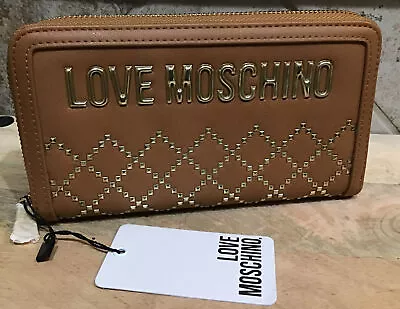 LOVE MOSCHINO Black/Gold Studded  JC5618PP1BLG0201 Zip Around Wallet Caramel NWT • $84