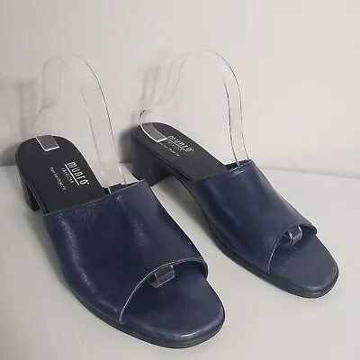 Munro Womens Navy Leather Low Block Heel Open Toe Slides-Size 12 SS (AAAA) • $39.90