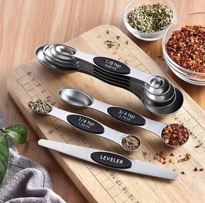 Magnetic Measuring Spoons Set Dual Sided Stainless Steel Fits In Spice Jars  • $7.99