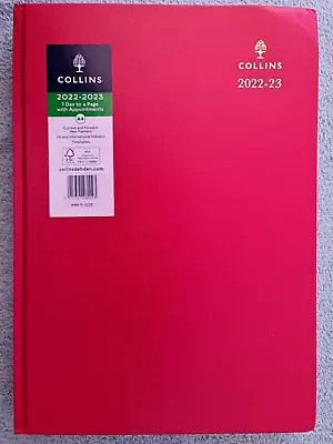 Collins Day-to-a-Page Appointment Diary 2022-23 Red Hardback NEW • £2.49