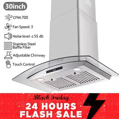 30 Inch Wall Mount Range Hood Kitchen Stainless Steel Vent Tempered Glass New • $174.99