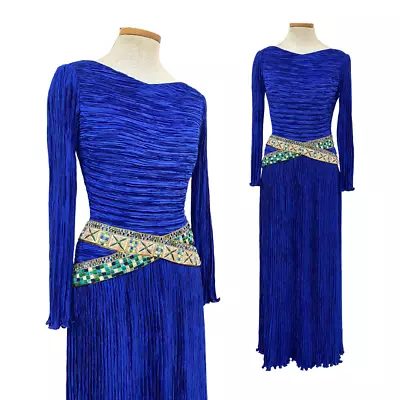 Vtg 80s 1980s Mary Mcfadden Couture Egyptian Revival Fortuny Pleated Formal Gown • $695