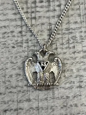 Sterling Silver 33 Degree Scottish Rite Seattle Pendant W/ 16” Cable Link Chain • $175