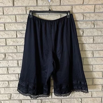 Vintage Velrose Black Lightweight Nylon & Scalloped Lace Petti Pants Bloomers 1X • $42