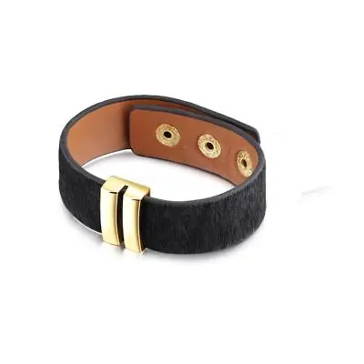 Unisex Black Bracelet Cowhide Leather With Horse Hair Adjustable • £9.99