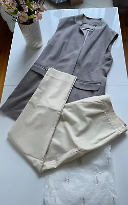 £50 • Buy FABIANA FILIPPI Herringbone Cotton Waistcoat/cardigan Linen Collar  IT46 Uk14 L 