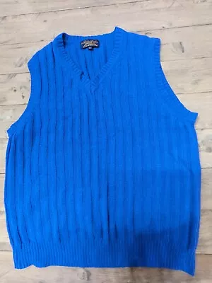 Brooks Brothers Vest Adult Medium 100% Lambswool V Neck Sweater Blue Cable Knit • $22.11