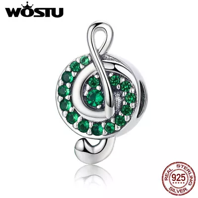 Wostu Pave Setting Green Cz Music Note Beads 925 Sterling Silver Fit Bracelet • $12.34