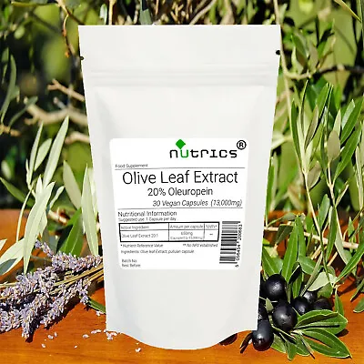 Nutrics® 13000mg OLIVE LEAF 20:1 EXTRACT 20% OLEUROPEIN Pure Vegan Capsules • £9.99