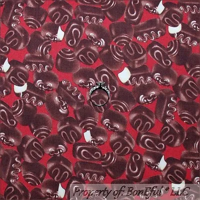 BonEful Fabric FQ Cotton Quilt Red Brown Cream Candy Chocolate I Love Lucy Show • $5.70