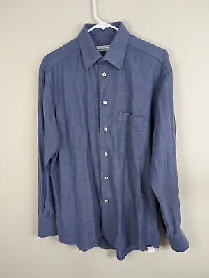 Maus & Hoffman Shirt Men's Medium Blue Cashmere Blend Button Up Long Sleeve Soft • $33