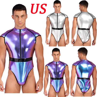 US Mens Shiny Bodysuit Jumpsuit Astronaut Costume Cosplay Dress Up Space Suit • $11.62