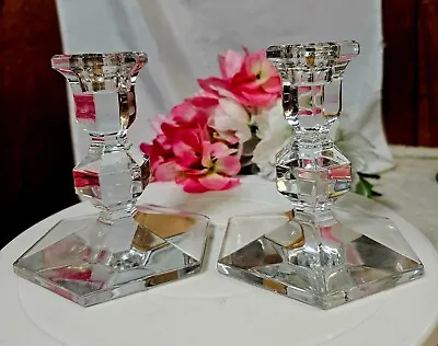 $38.99 • Buy 2 Vtg Val St. Lambert Crystal Candle Holders Candlesticks Gardenia Signed Pair