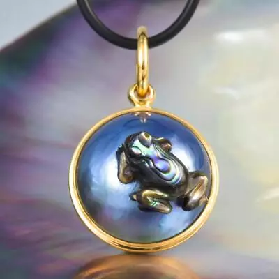 Pendant Mabe Pearl Paua Abalone Shell Frog & Gold Vermeil Sterling Silver 7.66g • $59.99
