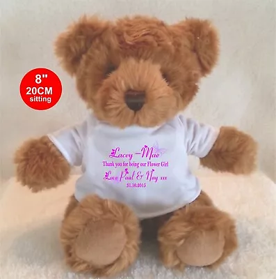 £9.99 • Buy PERSONALISED TEDDY BEAR BROWN 8 /20CM Sitting FLOWER GIRL BRIDESMAID WEDDING 