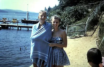 Orig 1950's Slide Mother In Period Swimwear / Beach Scene / Vintage Pedal Boats • $4.99