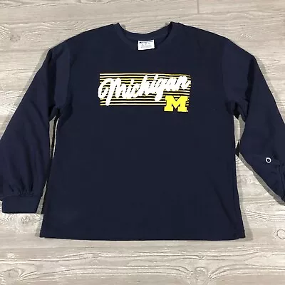 Michigan Wolverines Sweater Women M Blue Champion Pullover Crewneck Fuzzy 2312 • $14.21